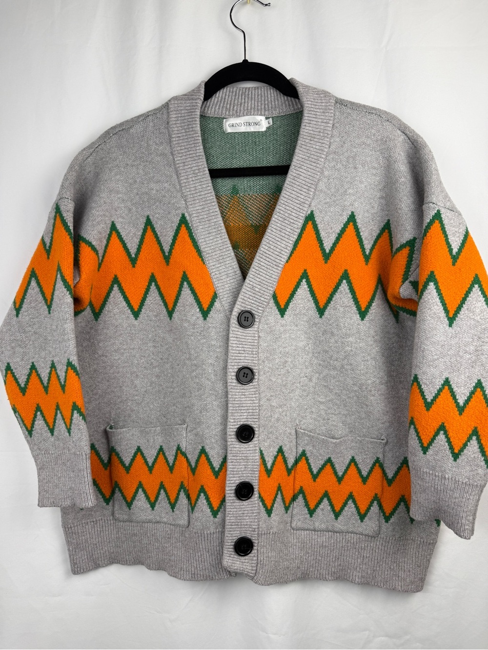 Grind Strong Women's Large Heavyweight Geometric Zigzag Knit Cardigan Sweater